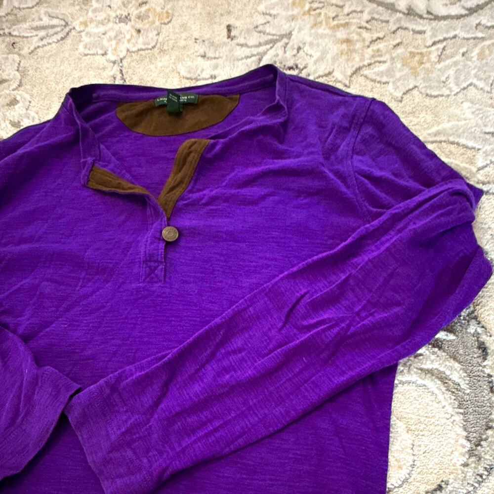 Lauren Jeans Co. Ralph Lauren Women’s Purple Solid Knit Cotton Henley Top L